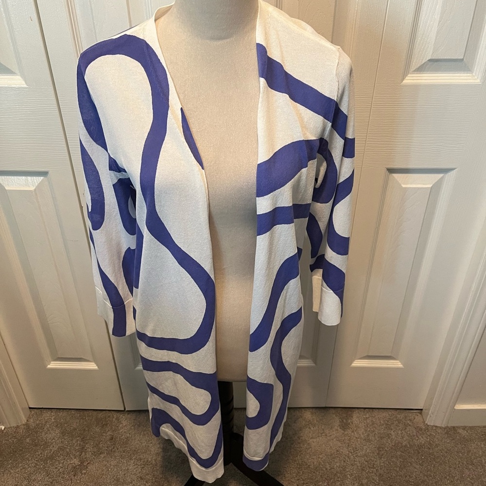Chicos size L Blue and White Women's Sweater Cardigan